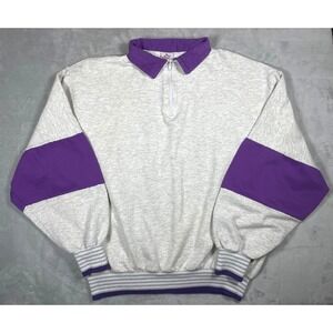 Vintage Colorblock Half Zip Sweatshirt Men's L/XL Gray Purple ESY Made USA